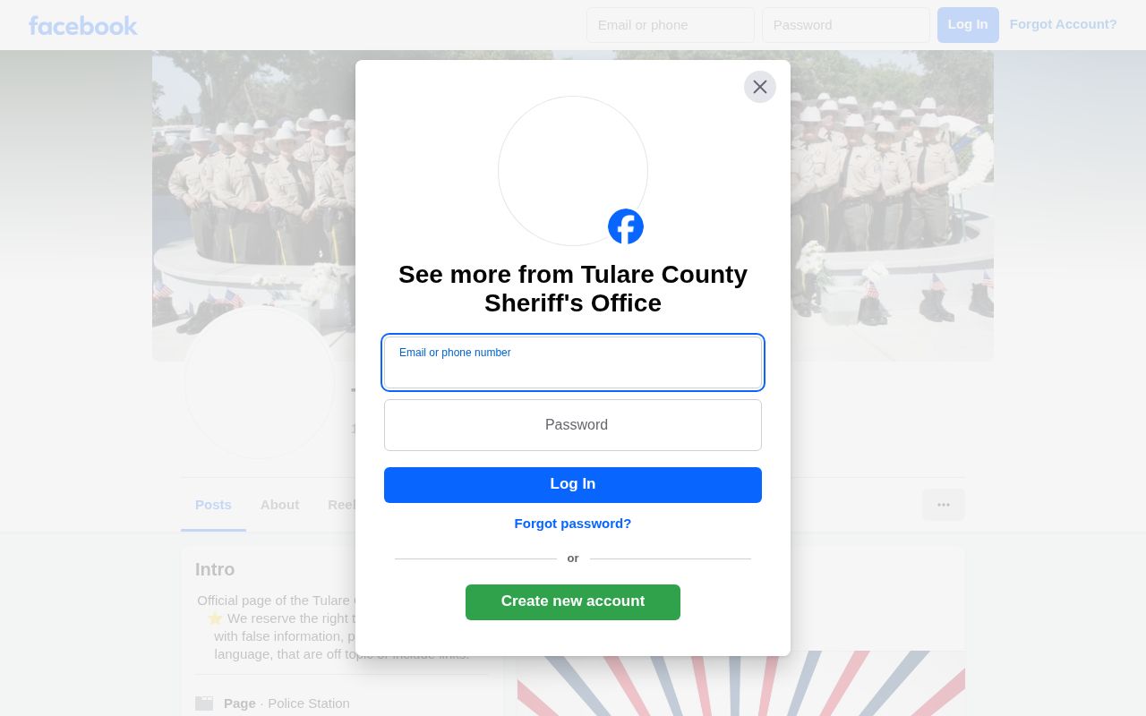 Tulare County Sheriff Facebook arrest announcement channel