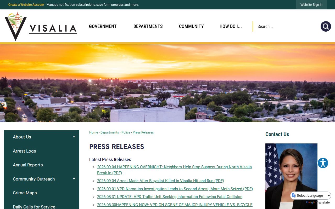 Visalia Police press releases supplementing Tulare County arrest reports
