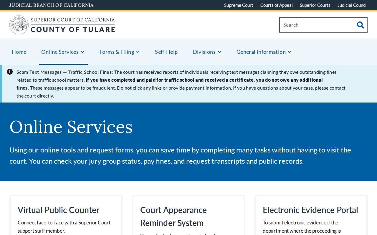 Tulare Superior Court online case and records services